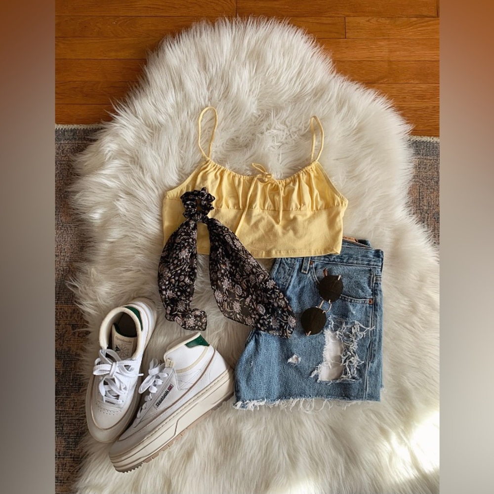 Ruched Womens Yellow Crop Cami